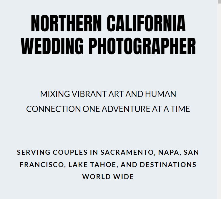A screenshot of a wedding photography service's H1 heading and other text that is SEO optimized.